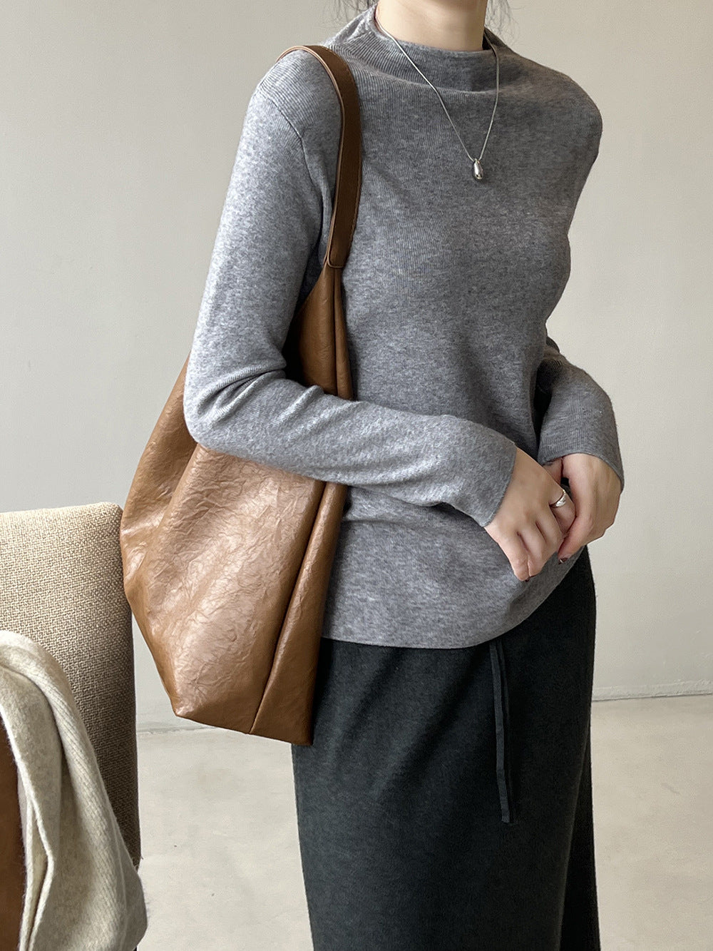 W&W Mode Halbturtleneck gebürsteter Soft-Touch-Pullover