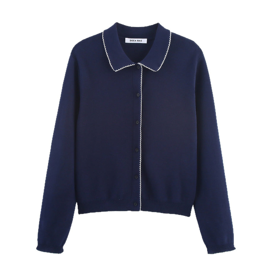 Damen Strickjacke mit eleganter Bubikragen und feinen Knopfdetails WW