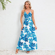 Damen Maxikleid mit zartem V-Ausschnitt und buntem Pflanzenmuster WW