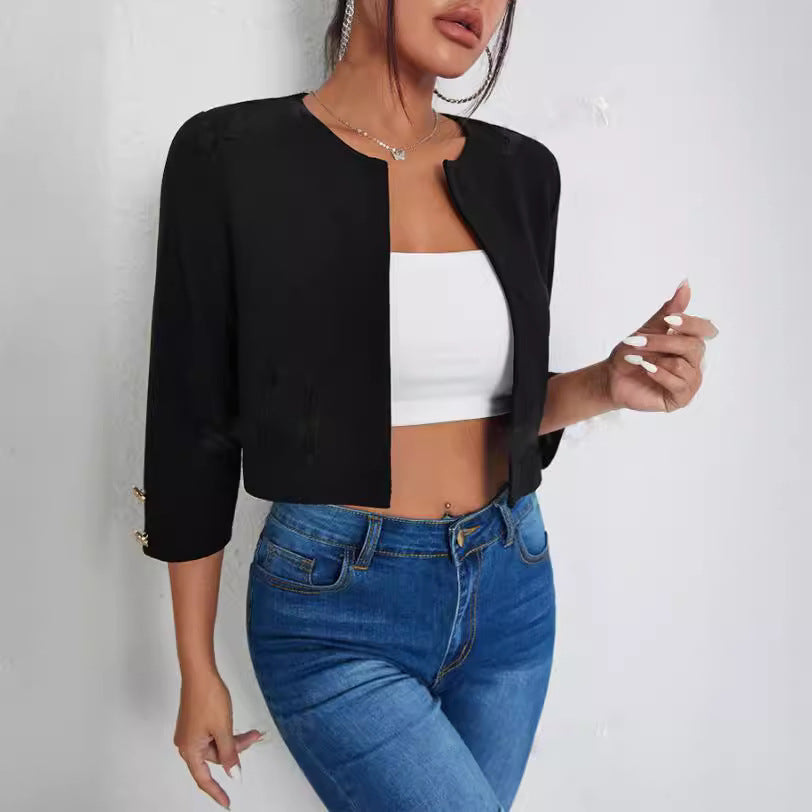 Damen lässige Kurzblazer mit strukturiertem Stoff WW