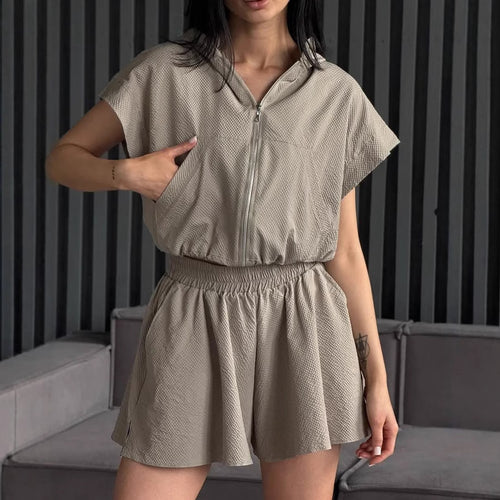 Damen Sportliches Zweiteiler-Set mit Kapuze und elastischem Bund WW