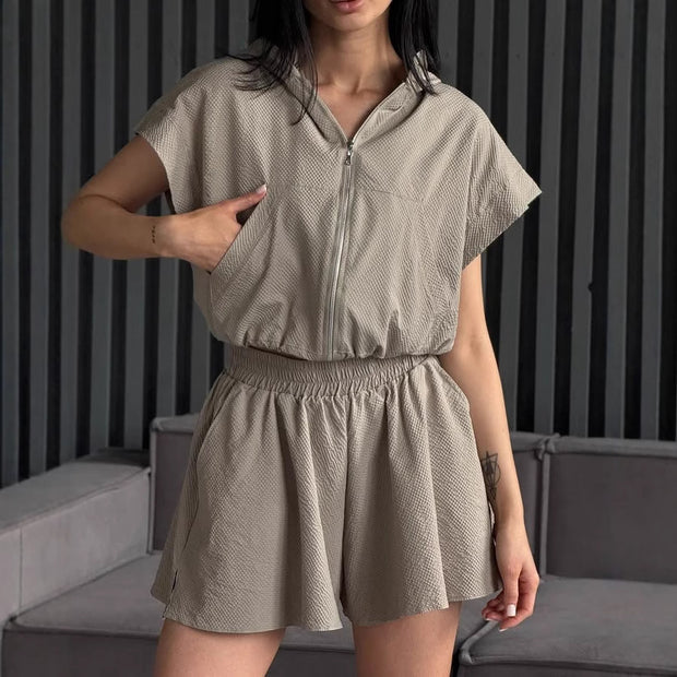 Damen Sportliches Zweiteiler-Set mit Kapuze und elastischem Bund WW