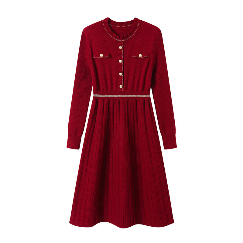 Damen Strickkleid mit eleganter Rückenansicht und hochgeschlossenem Kragen WW