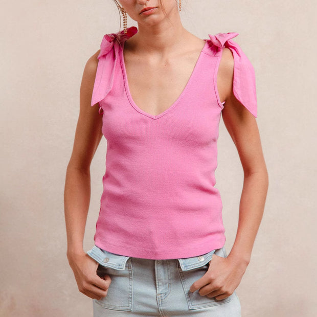 Damen ärmelloses Top mit dekorativen Schleifen-Trägern WW