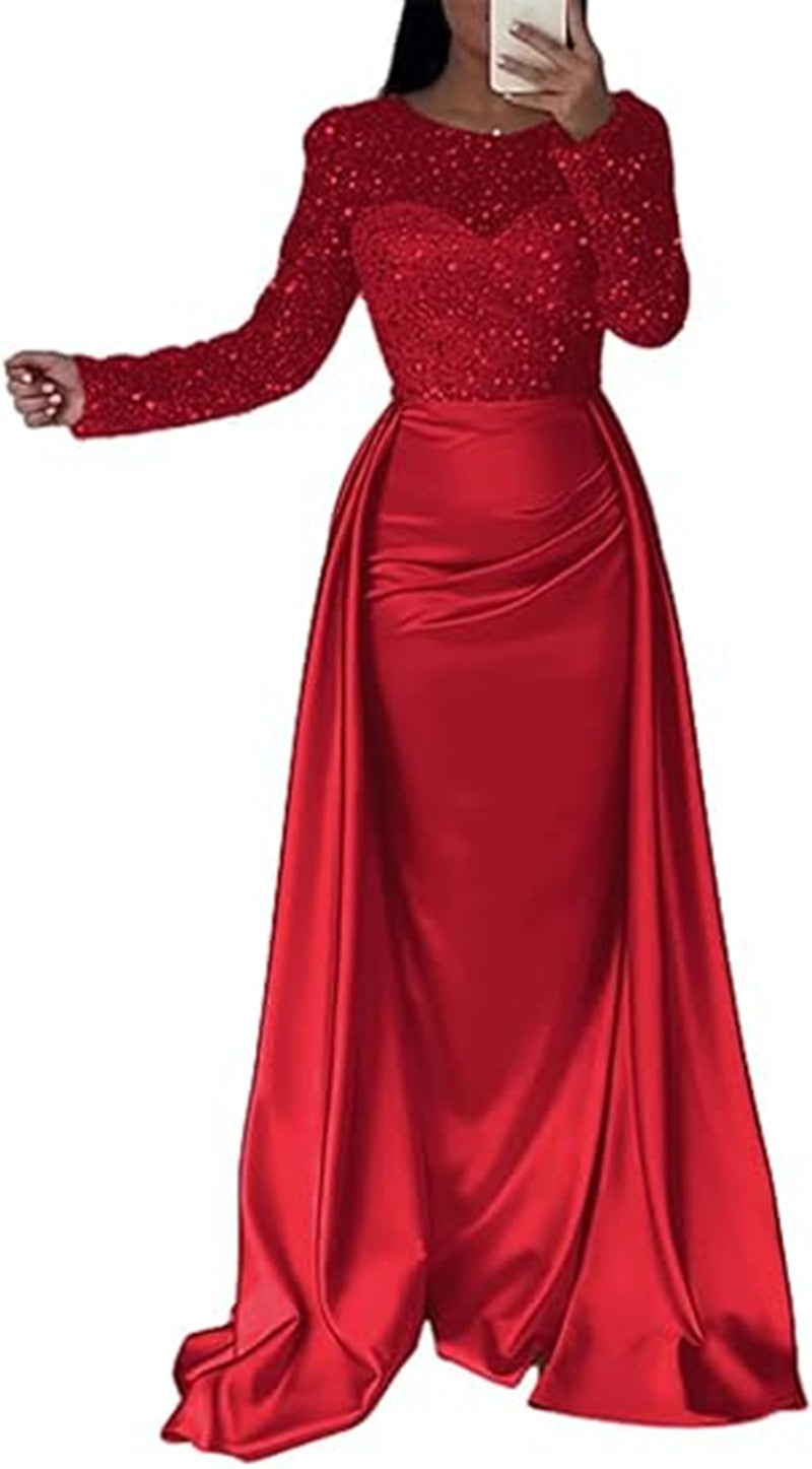 Damen Glamouröses Abendkleid mit funkelnden Perlen und fließendem Rock WW