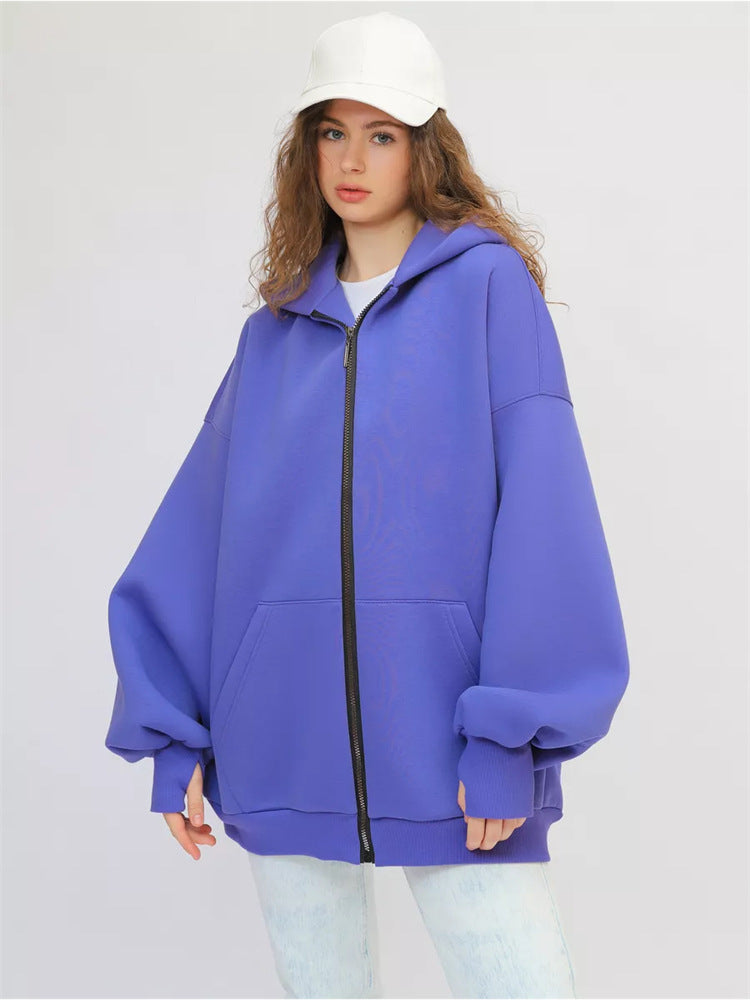 Damen Oversized Kapuzenjacke mit durchgehendem Reißverschluss und extrem bequemem Schnitt WW
