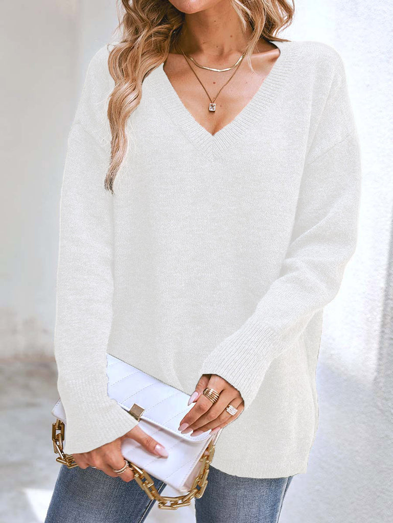 Damen V-Ausschnitt Oversize Pullover WW