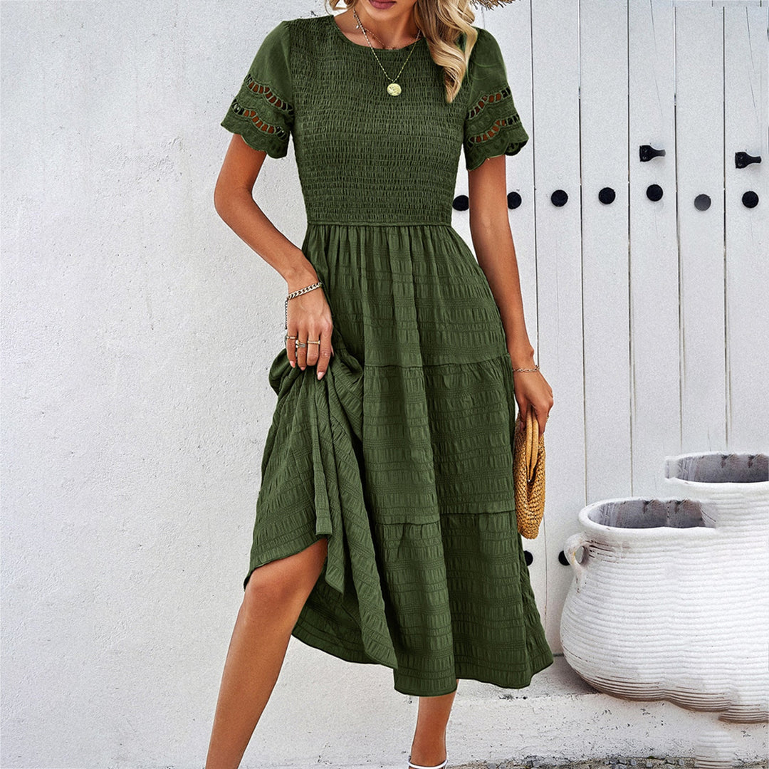 Damen Midikleid mit Puffärmeln und elastischem Oberteil W&W Mode