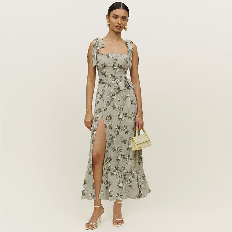 Damen Maxikleid mit eleganten Rüschendetails und hochschlitzender Silhouette W&W Mode