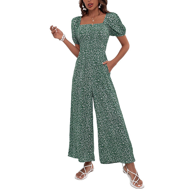 Damen Oversized Jumpsuit mit Puffärmeln und elastischem Taillenbund WW