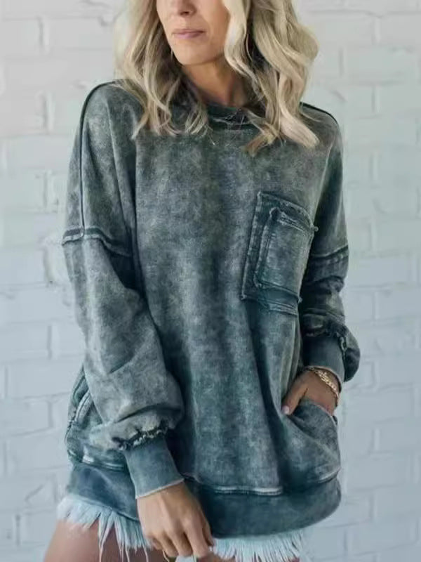 Damen Bequemer Oversized Sweatshirt mit Taschen WW