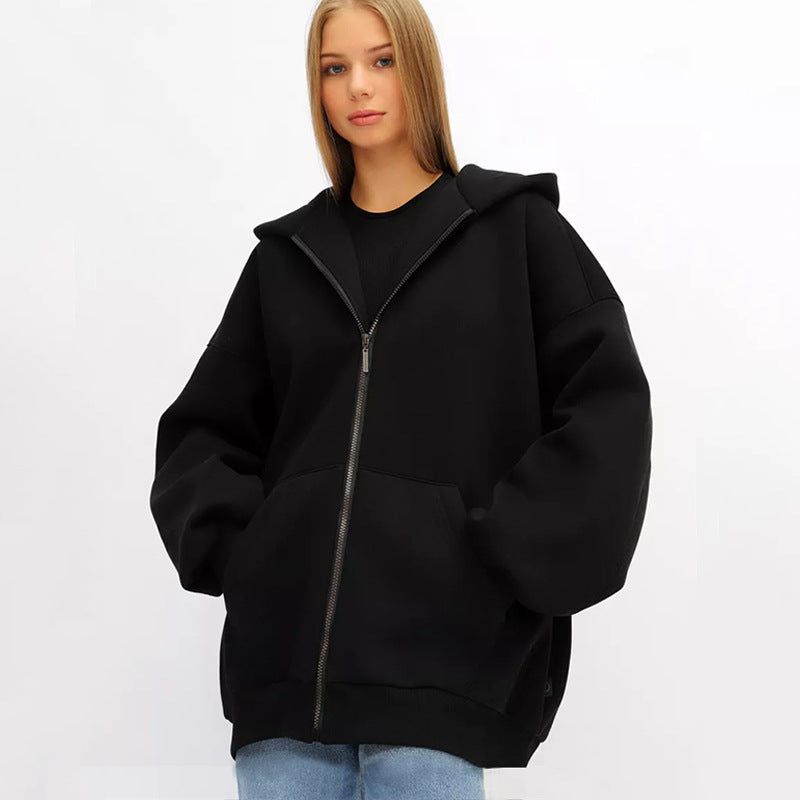 Damen Oversized Kapuzenjacke mit durchgehendem Reißverschluss und extrem bequemem Schnitt WW