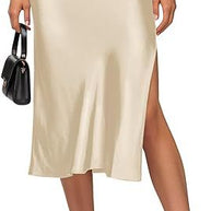 Damen Satin-Midirock mit hohem Schlitz WW