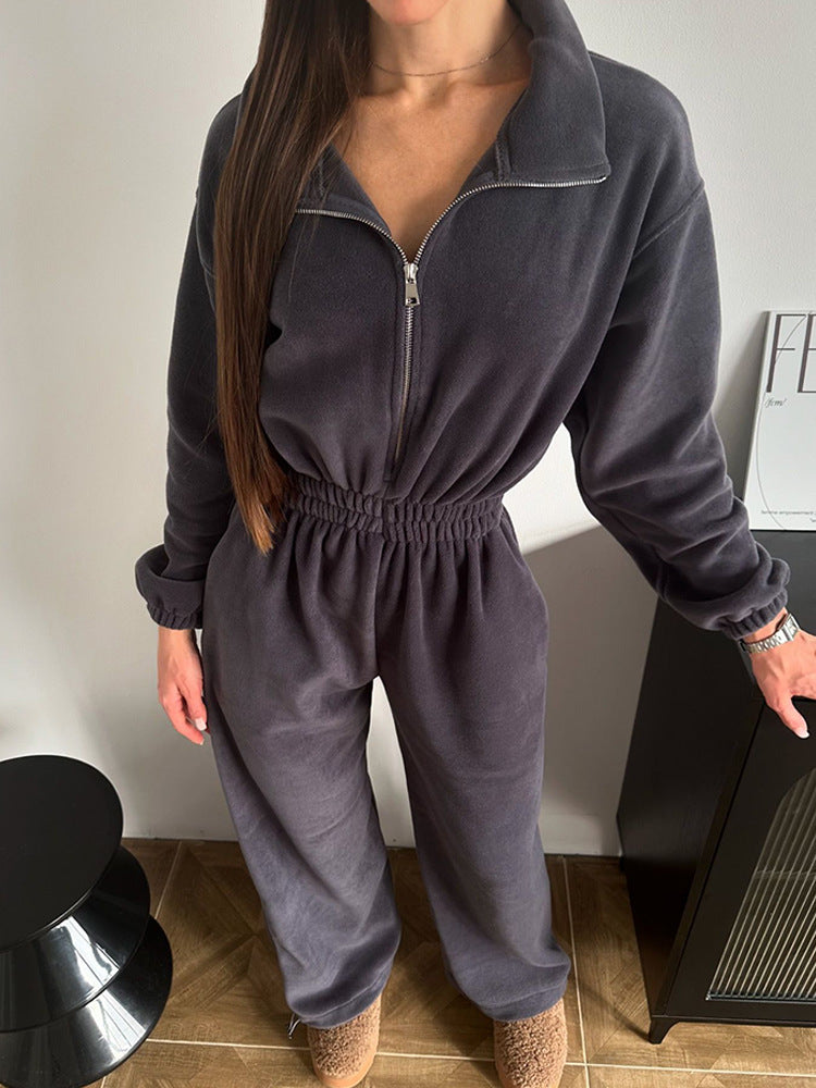 Damen bequemer und stylischer Fleece-Jumpsuit WW