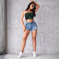 Damen lässige Denim-Shorts im trendy Destroyed-Stil mit hohem Taillenbund WW