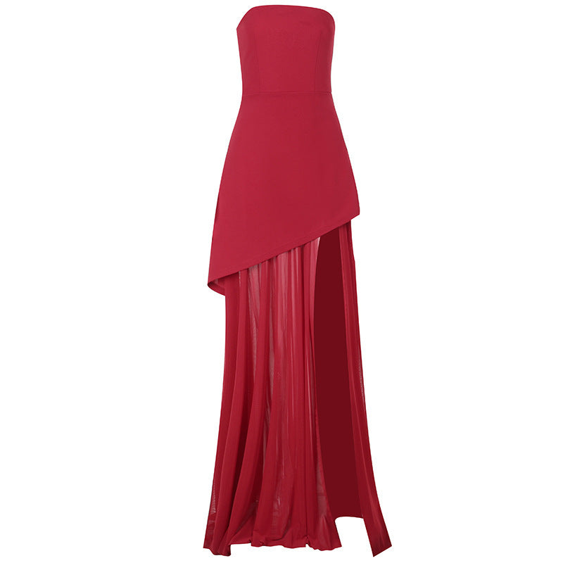 WW | Stil Temperament Schlank Tube Top Mesh Stich Swing Kleid
