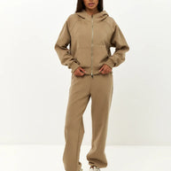 Damen sportliches Fleece-Hoodie-Set mit verschließbarem Reißverschluss WW