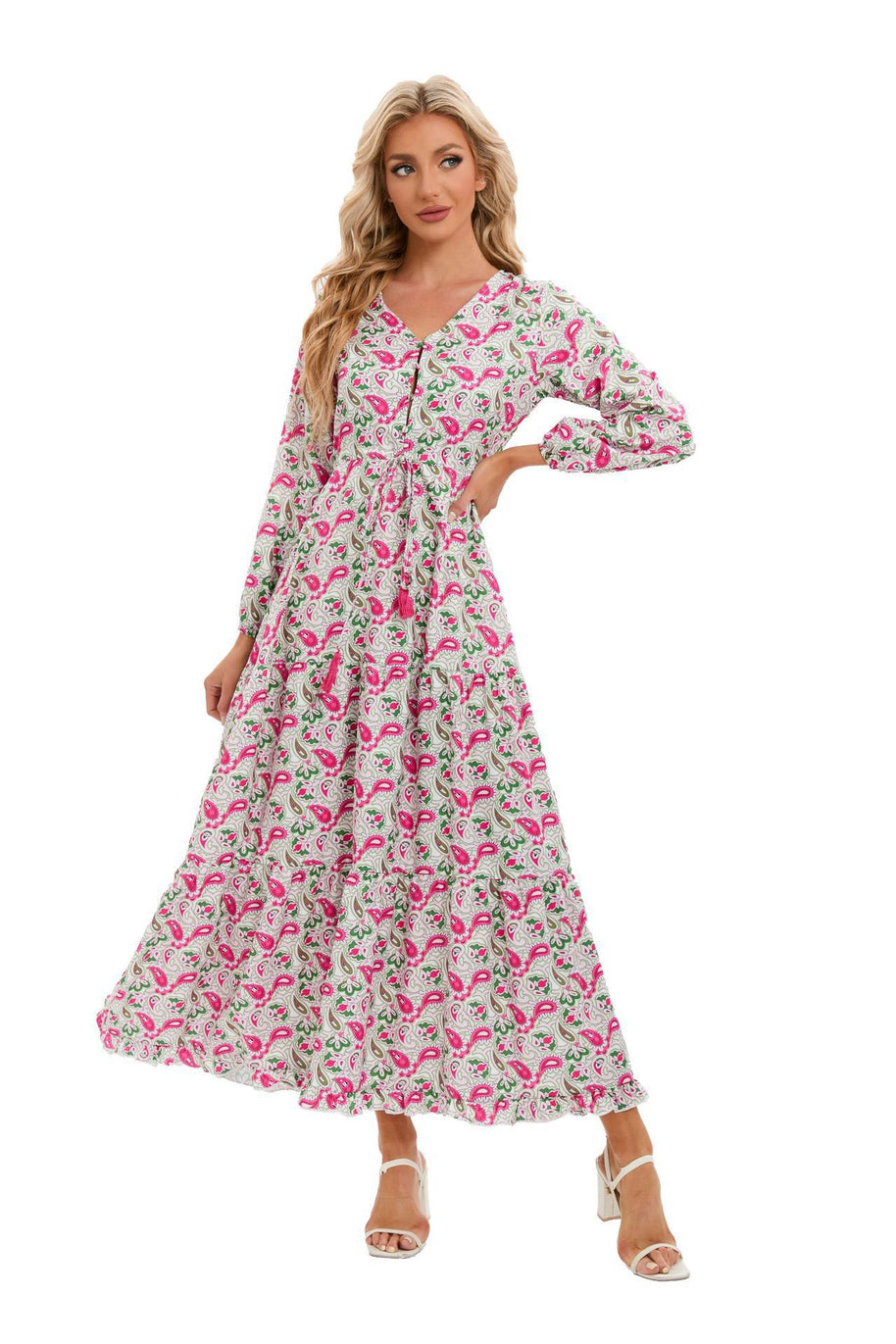 Damen Maxikleid mit feinem Paisleymuster und eleganter Knopfleiste WW