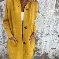 Damen Strickjacke mit Kapuze und Knöpfen WW