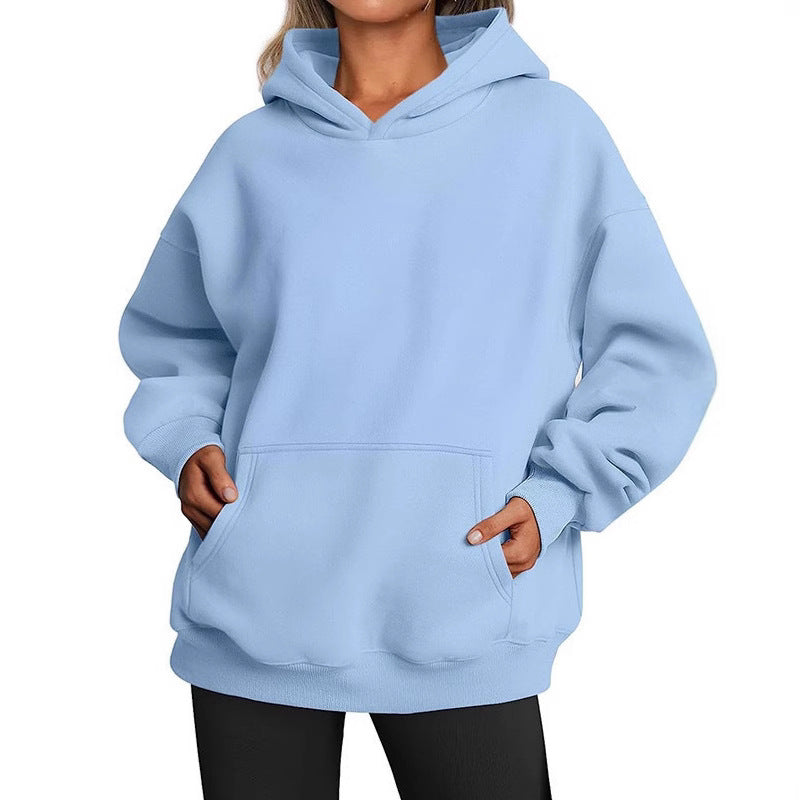 Damen oversized Kapuzenpullover aus weichem Baumwollmix mit praktischen Taschen WW