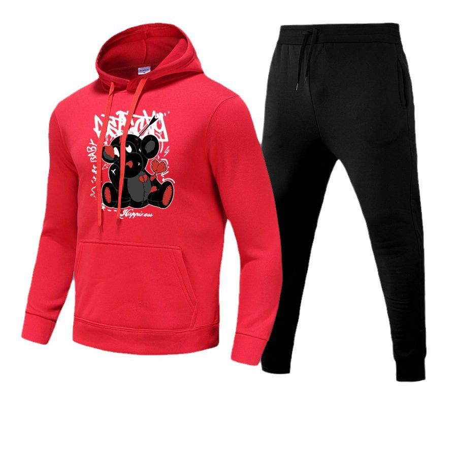 Damen Sportliches Kapuzensweatshirt und Jogginghose Set mit niedlichem Muster WW