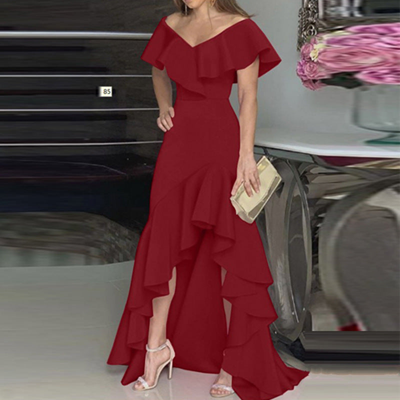 Damen Abendkleid mit asymmetrischem Rüschensaum WW