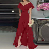 Damen Abendkleid mit asymmetrischem Rüschensaum WW