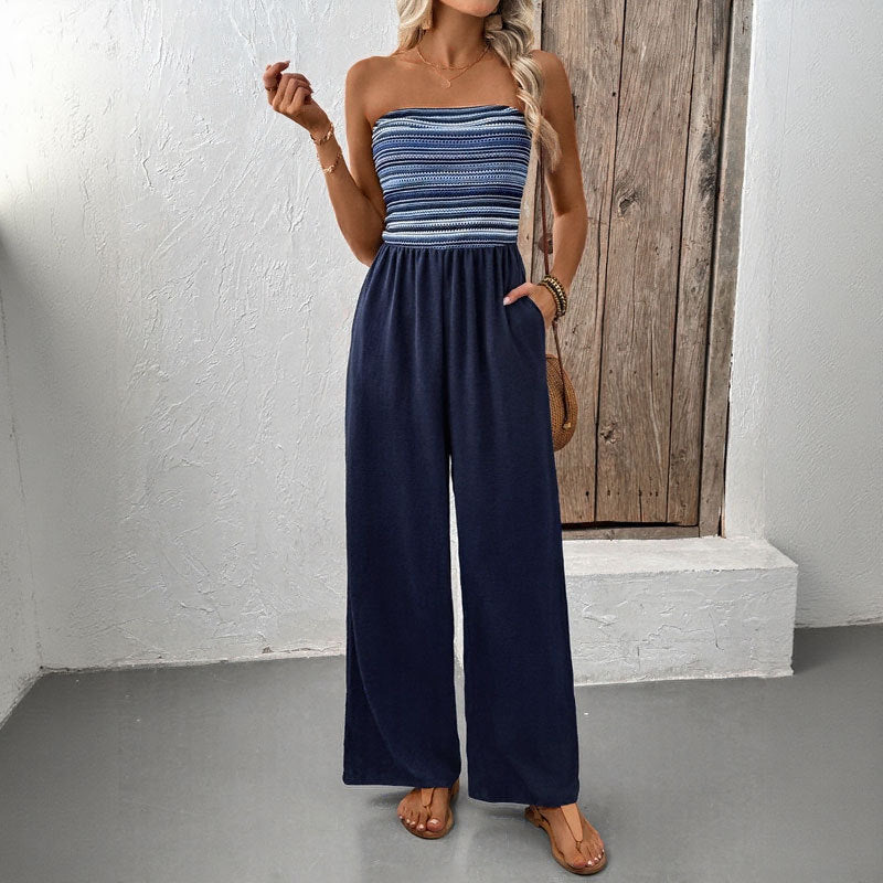 Damen Jumpsuit mit Bandeau-Oberteil und weitem Bein W&W Mode