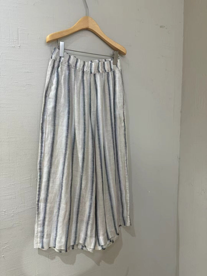 Damen Relaxed Fit Gestreifte Leinen Culottes W&W Mode