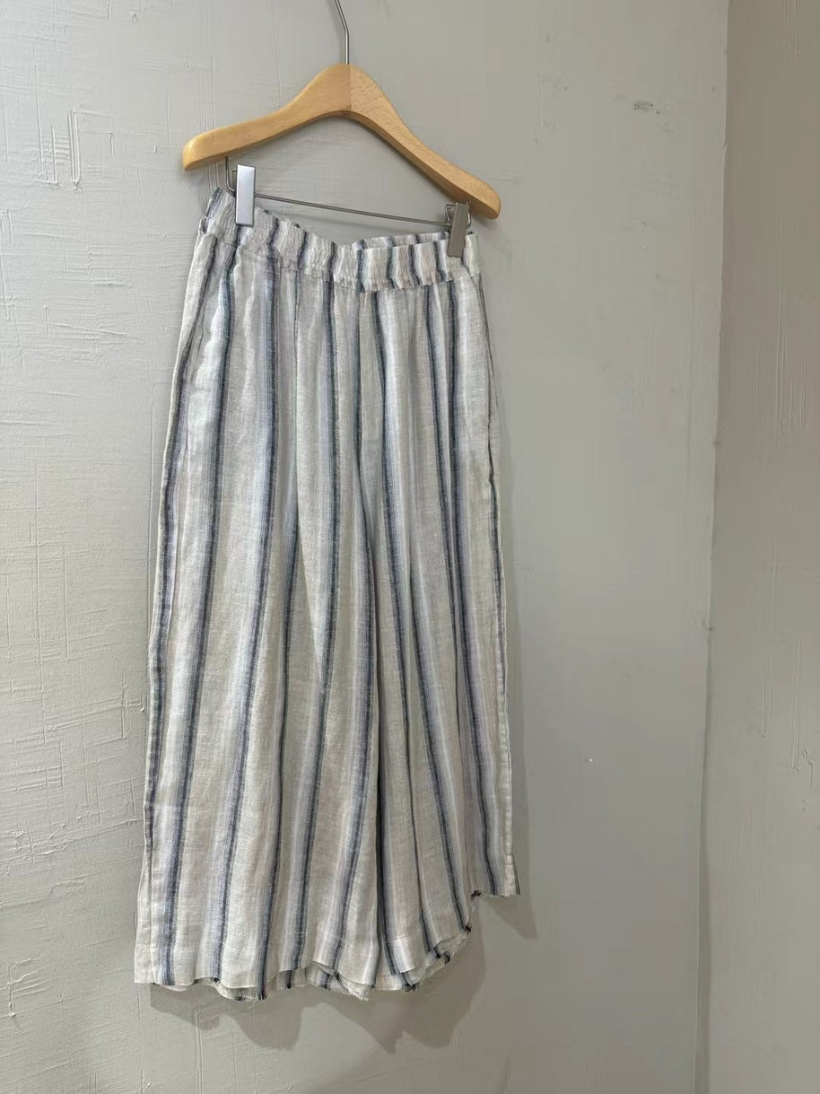 Damen Relaxed Fit Gestreifte Leinen Culottes WW