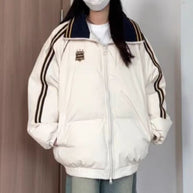 Damen Sportliche Pufferjacke mit kontrastierenden Streifen und hohem Kragen WW