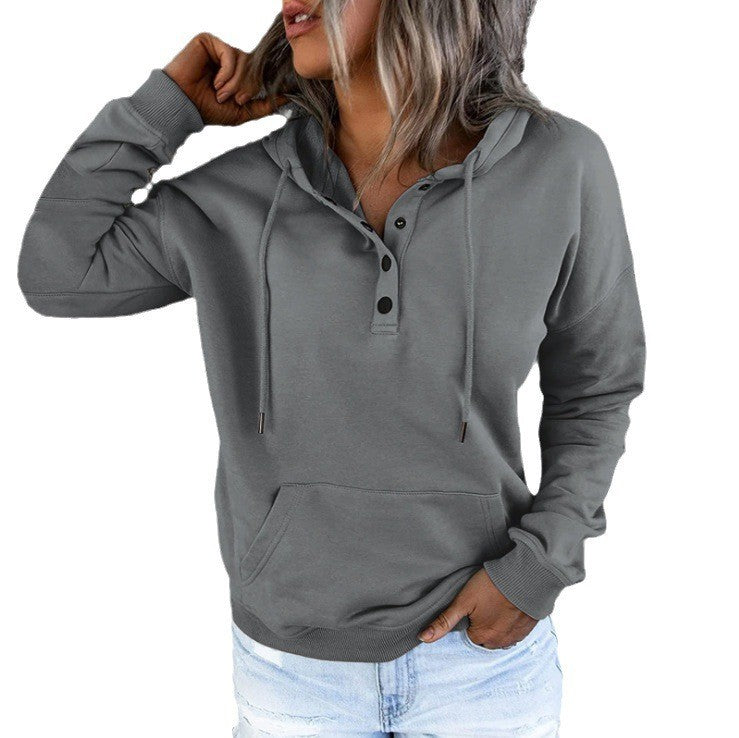 Damen Sportlicher Hoodie mit Knopfleiste und lässigem Schnitt WW