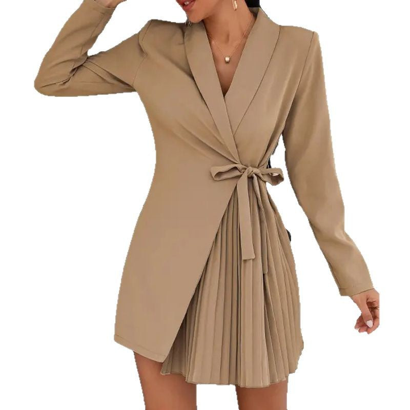 Damen Wickelkleid mit elegantem Faltenrock und modischem Gürtel W&W Mode