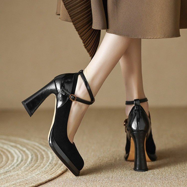 Damen elegante Mary Jane Pumps mit luxuriösem Blockabsatz W&W