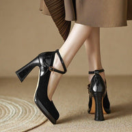 Damen elegante Mary Jane Pumps mit luxuriösem Blockabsatz W&W