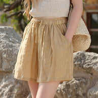 Damen Bequeme Leinen-Shorts mit elastischem Bund und Taschen WW