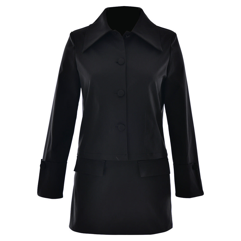 Damen Elegante Kurzjacke mit übergroßen Kragen und stilvollen Knopfdetails W&W