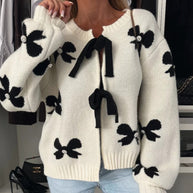 Damen Strickjacke mit dekorativen Schleifen und glänzenden Akzenten WW