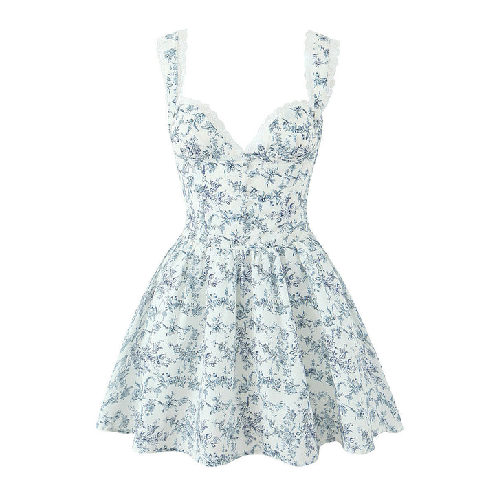 Damen kurzes Blumenkleid mit verstellbaren Spaghettiträgern W&W Mode