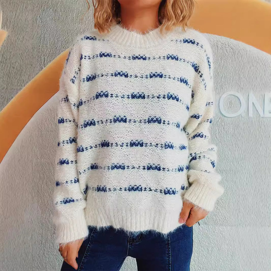 Damen Pullover mit weichem Mohair-Material und modernem Streifenmuster WW