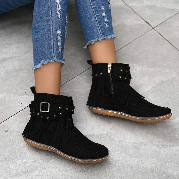 W&W Mode | Boho Stiefelette Mit Fransen Und Schnallen Für Damen