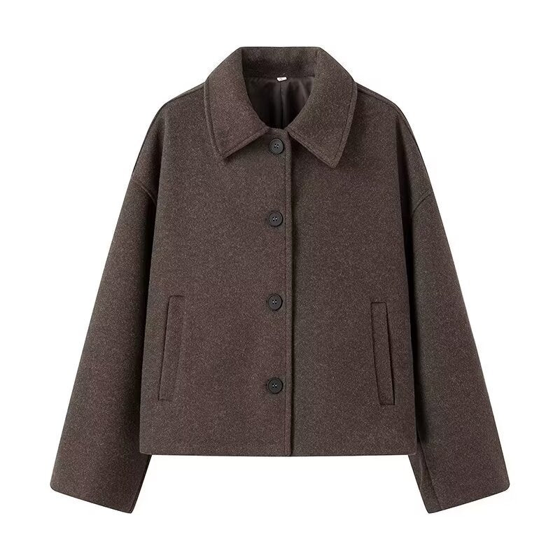 Damen lässige Wolljacke mit modernem Kragen und praktischen Eingrifftaschen W&W