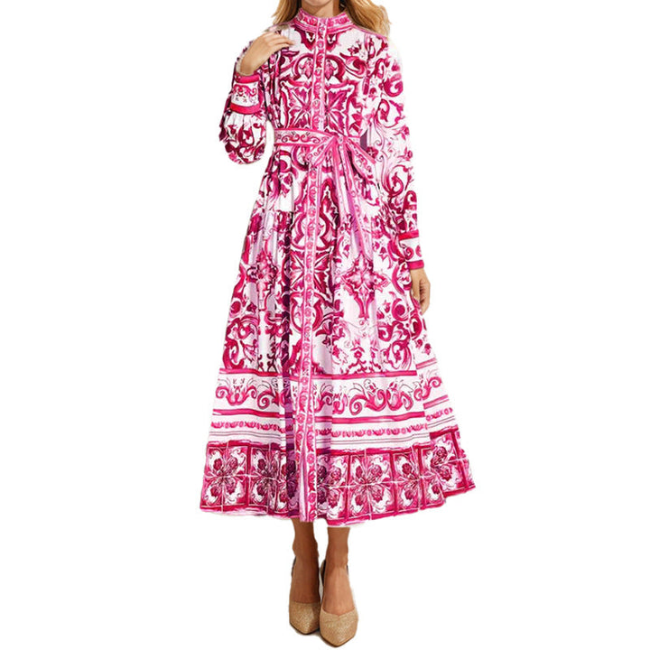 Damen Midikleid im eleganten Barockdesign mit aufwendigen Musterdetails W&W Mode