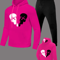 Damen Sportliches Hoodie- und Jogginghose-Set mit kreativem Skull-Motiv WW