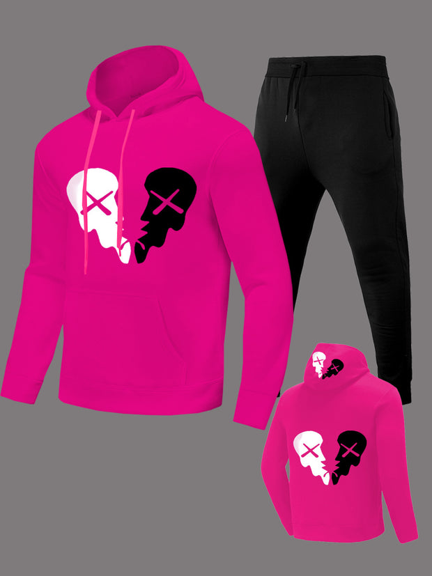 Damen Sportliches Hoodie- und Jogginghose-Set mit kreativem Skull-Motiv WW