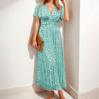 Damen Maxikleid mit floralem Design und luftigen Puffärmeln WW