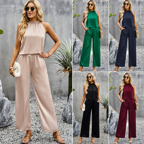 Damen eleganter Jumpsuit mit ausgestelltem Bein und hohem Kragen WW