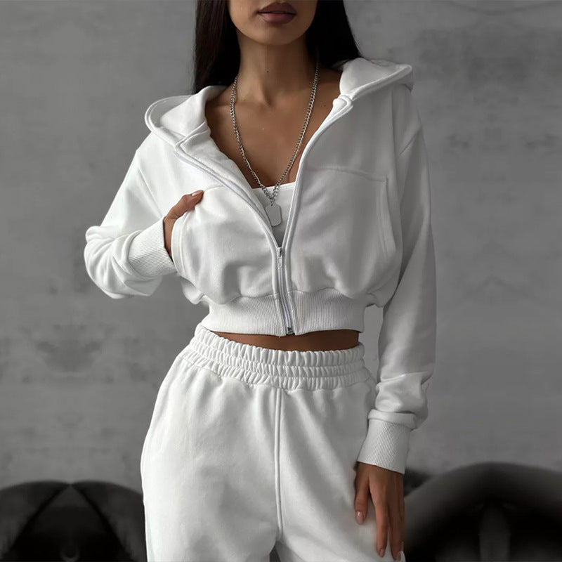 Damen sportliches Cropped Oberteil und weite Freizeithosen Set WW