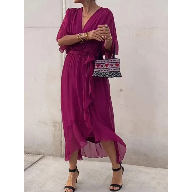 W&W Mode | Schnürung Batwing Ärmel Unregelmäßiges Kleid