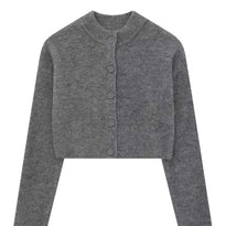 Damen kurze Strickjacke mit Knopfleiste und elegantem Rundhalsausschnitt WW